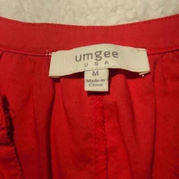 Umgee Boho Shift Dress Embroidered Sleeves Red Blue, Size Medium - Picture 8 of 10